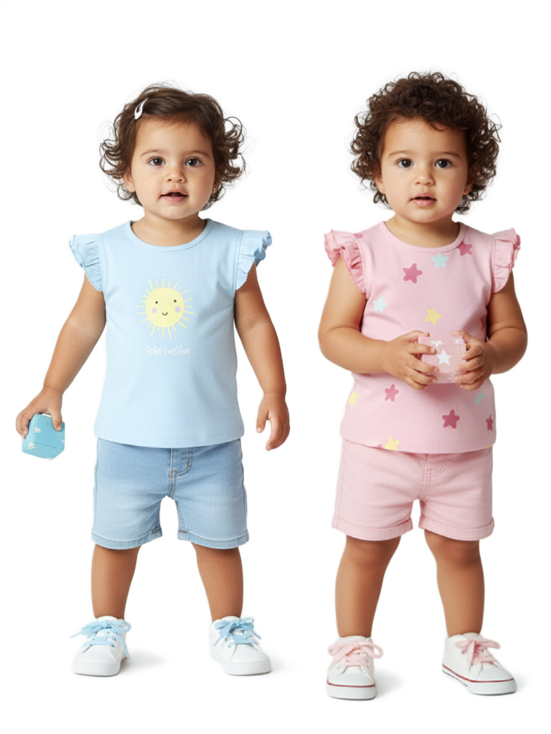 Nautinati Girls' 100% Cotton Printed Tops | Pack of 2 | Age 0 - 2 Years