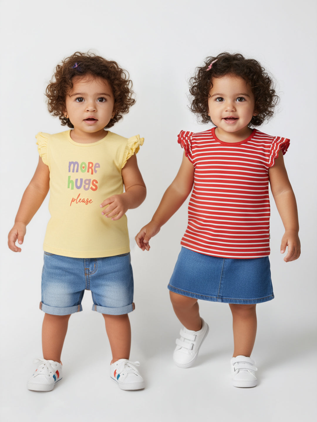 Nautinati Girls' 100% Cotton Printed Tops | Pack of 2 | Age 0 - 2 Years