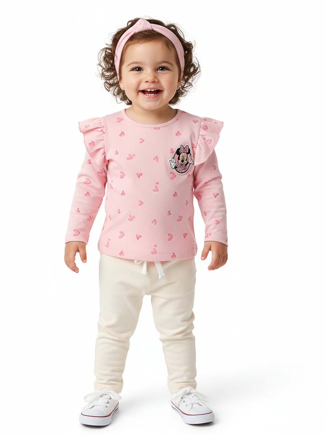 Nautinati Infant Girls’ Cotton Minnie Mouse and Heart Print Top and Solid Pants