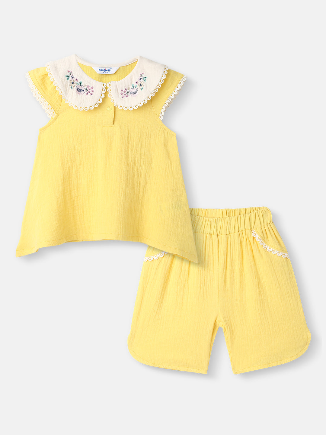 Girls Cotton Top and Shorts Set|Embroidery Detail | Peter Pan Collar | 0-2 Years