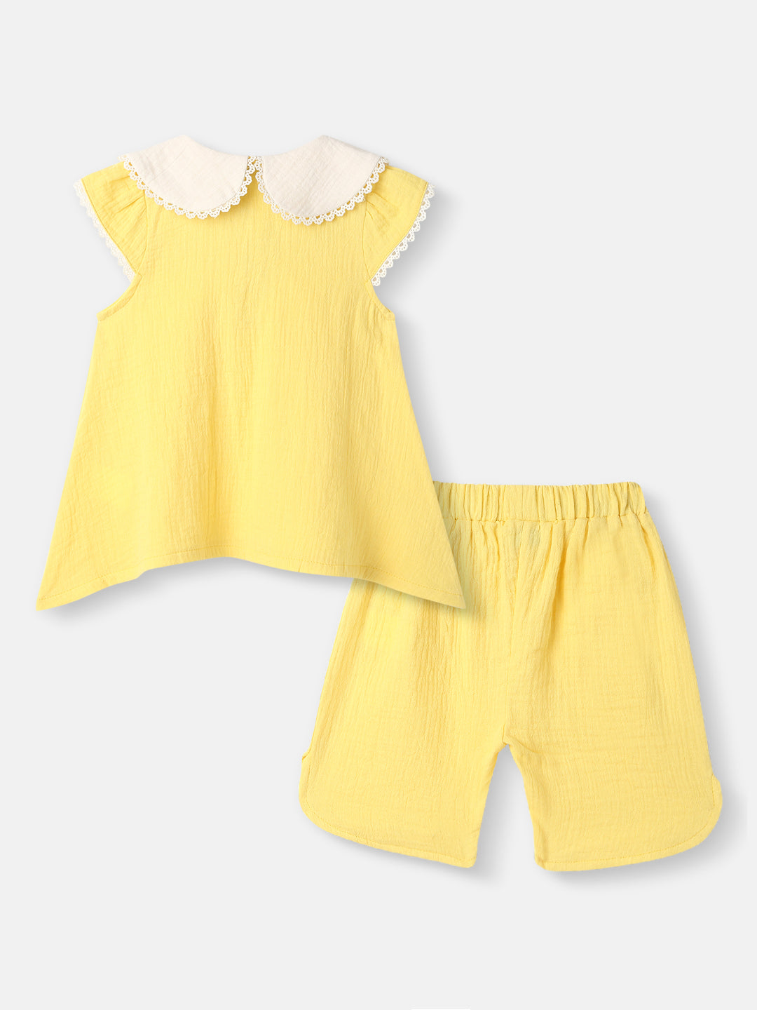 Girls Cotton Top and Shorts Set|Embroidery Detail | Peter Pan Collar | 0-2 Years