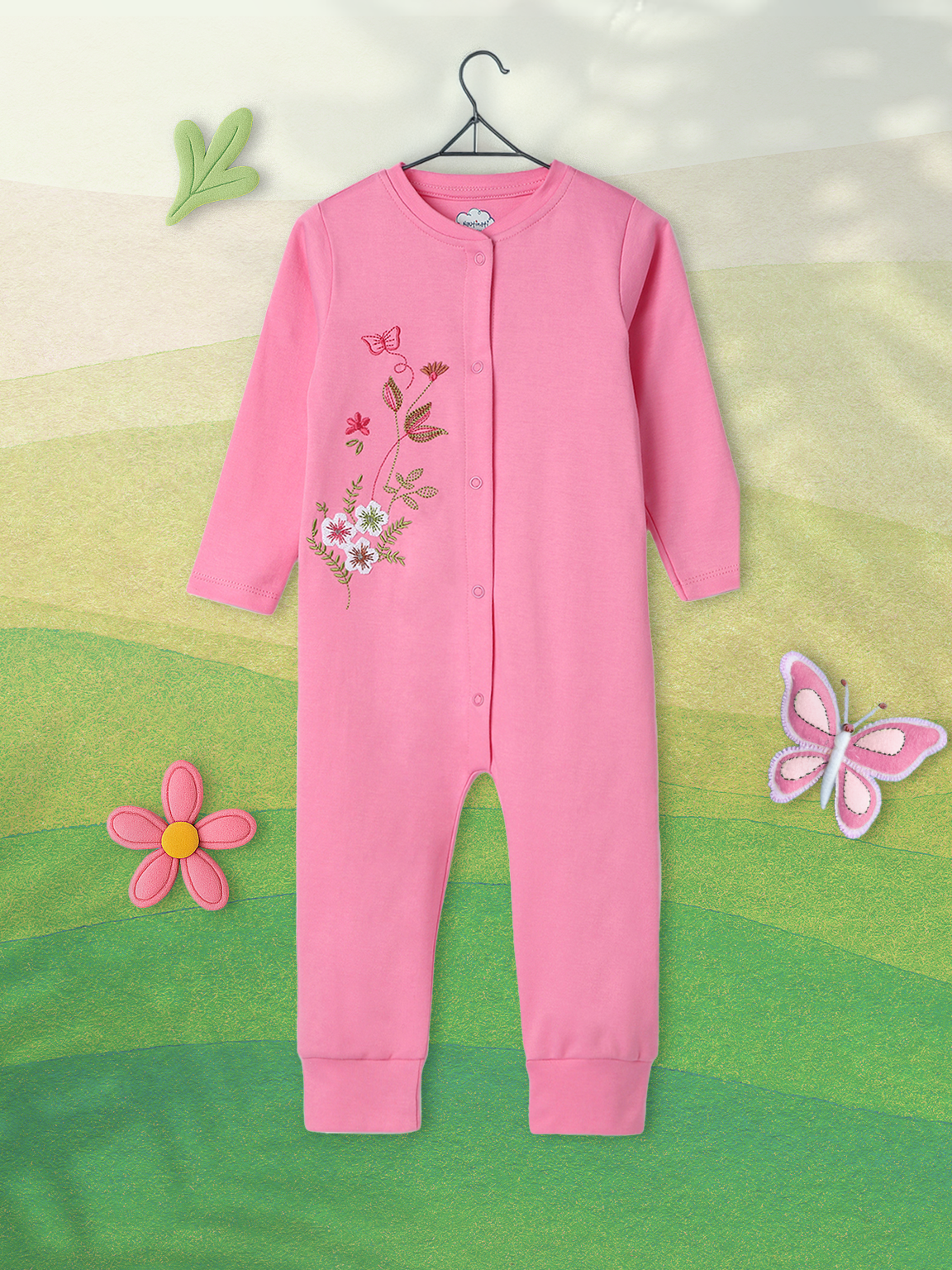 Nautinati Girls Embroidered Sleepsuit|Cotton| Age 0 - 24 Months