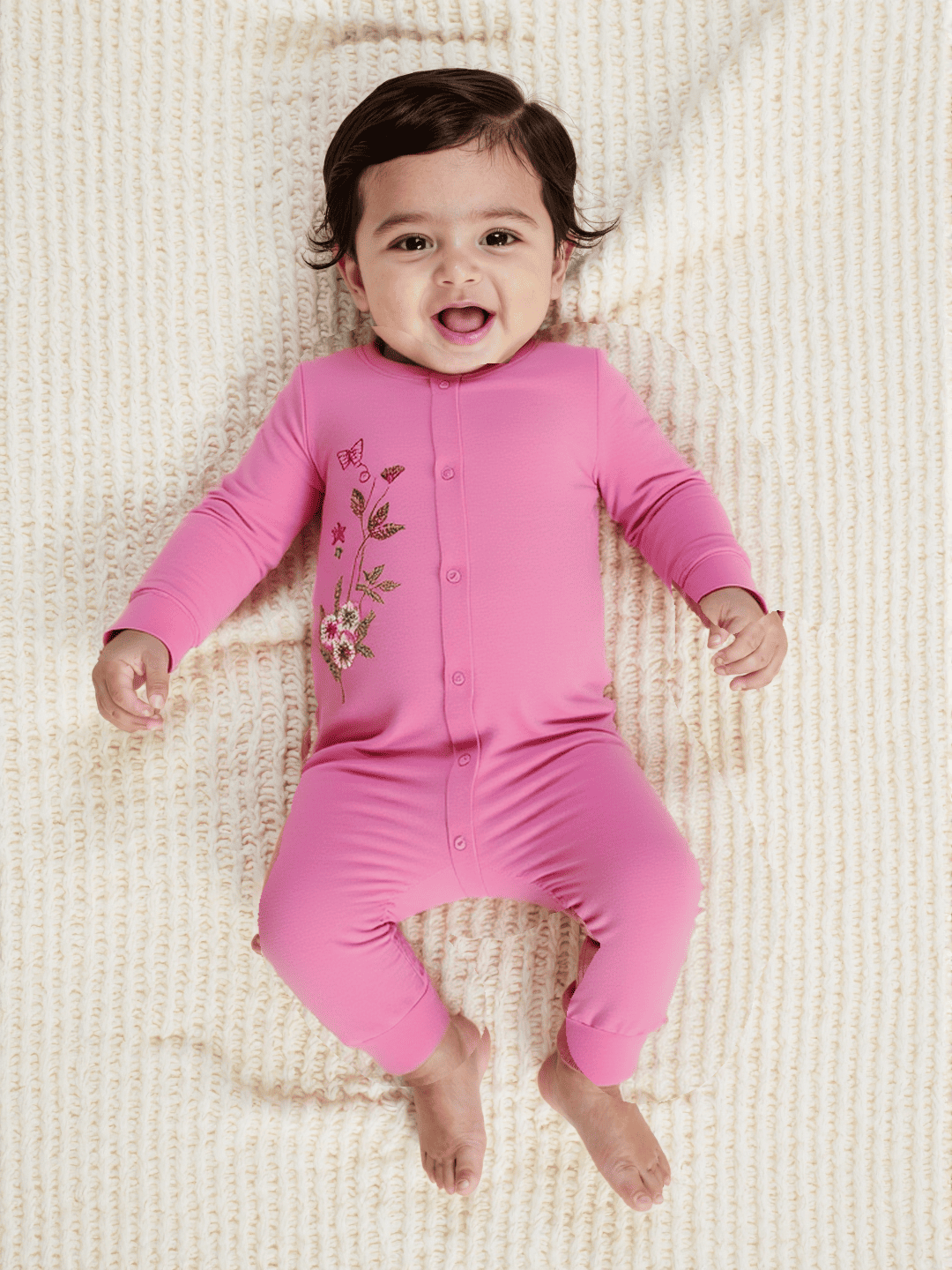 Nautinati Girls Embroidered Sleepsuit|Cotton| Age 0 - 24 Months