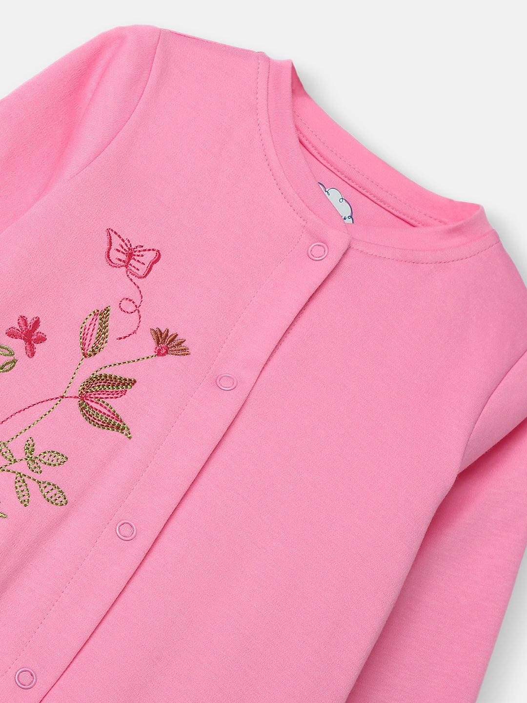Nautinati Girls Embroidered Sleepsuit|Cotton| Age 0 - 24 Months