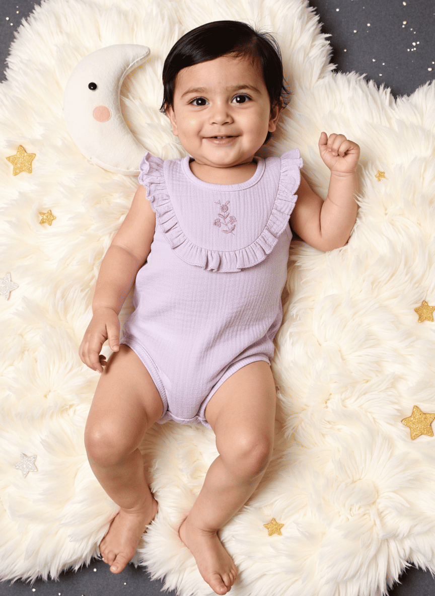 Girls Cotton Romper | Sleeveless Romper for 0-2 Years | Floral Embroidery