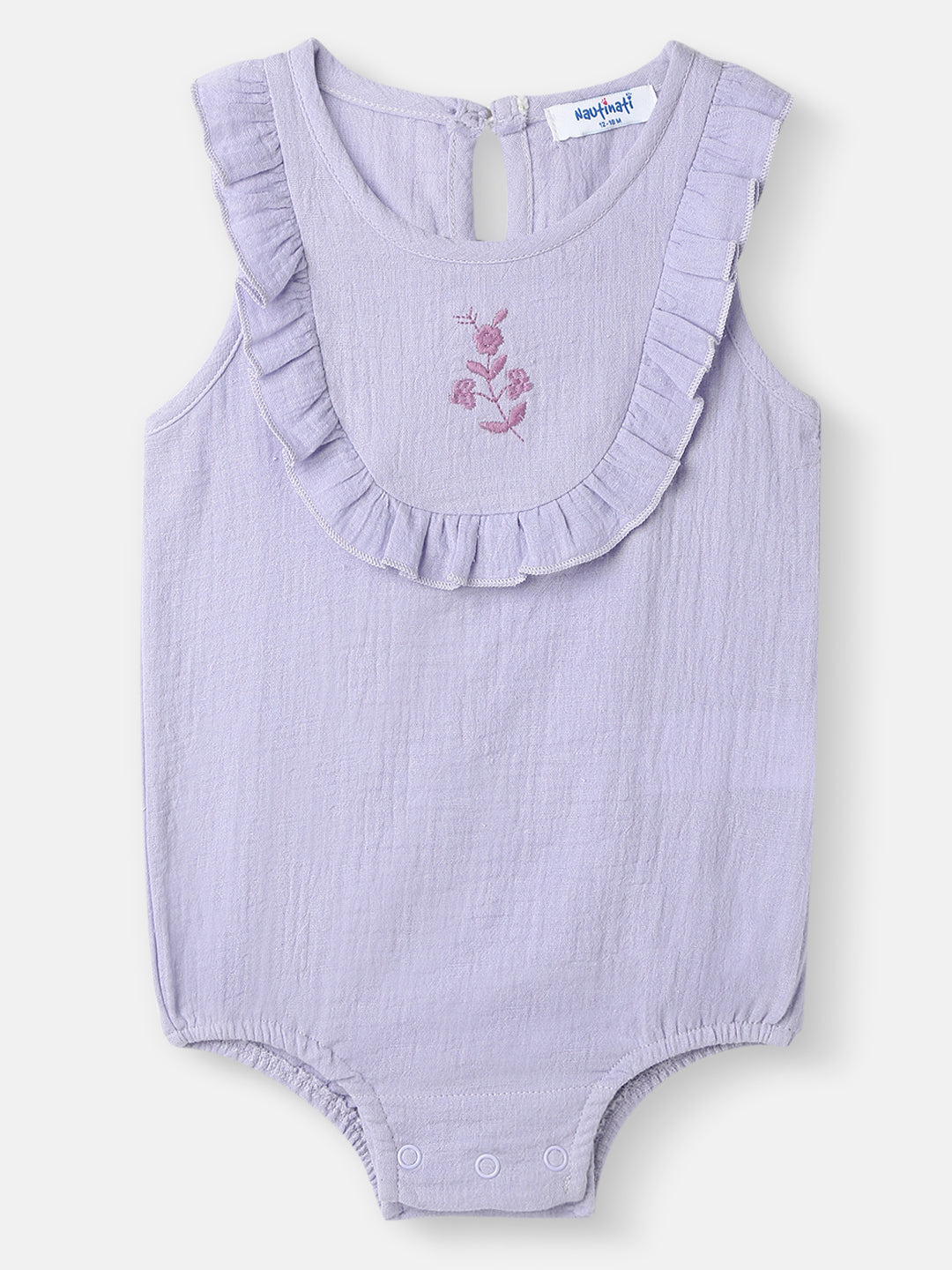 Girls Cotton Romper | Sleeveless Romper for 0-2 Years | Floral Embroidery
