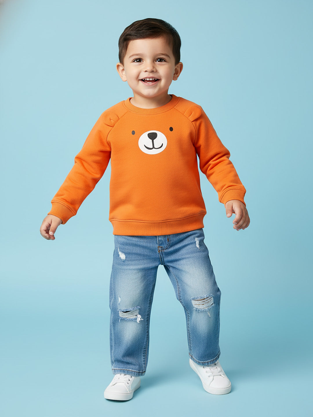 Nautinati Fleece Bear Print Round Neck Sweatshirt