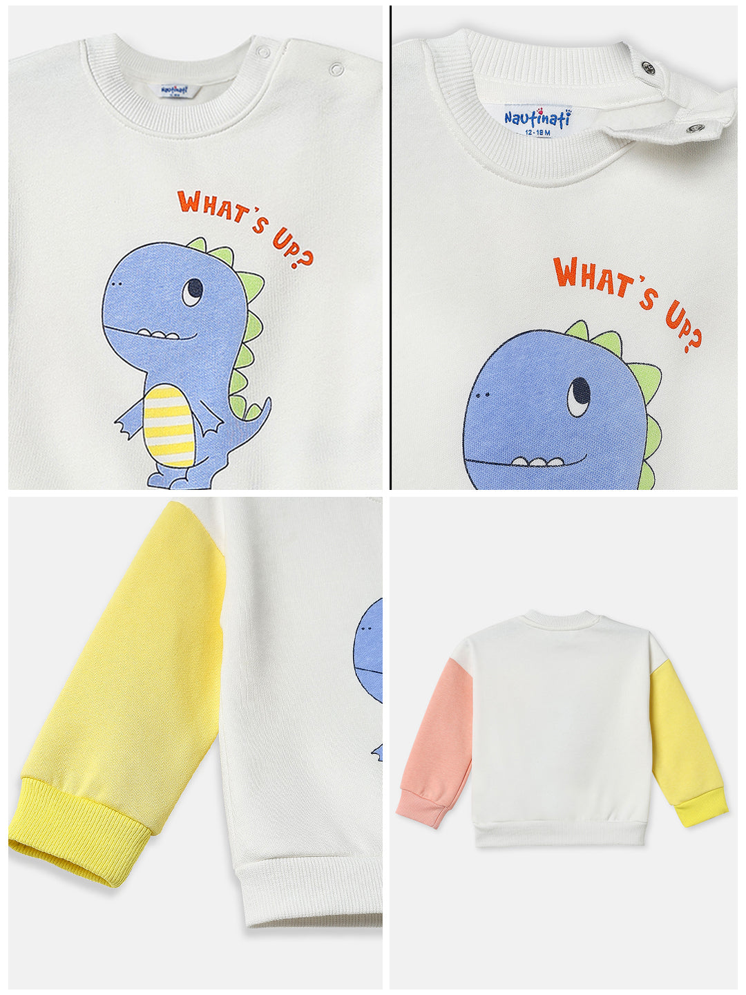 Nautinati Fleece Dinosaur Print Full Sleeve Sweatshirt for Infants Newborn Baby Boys