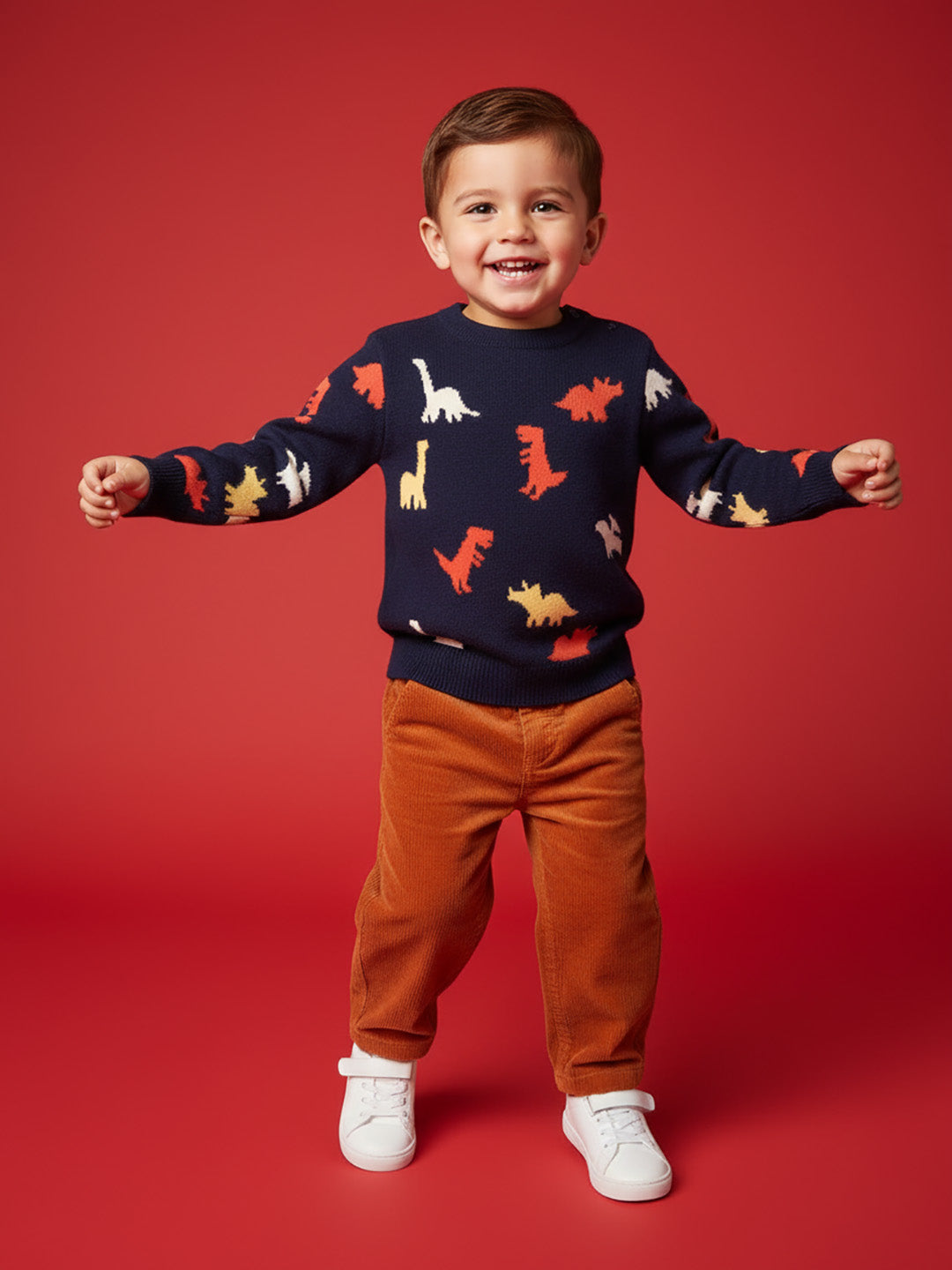 Nautinati Boys' Dinosaur Print Jacquard Knit Sweater
