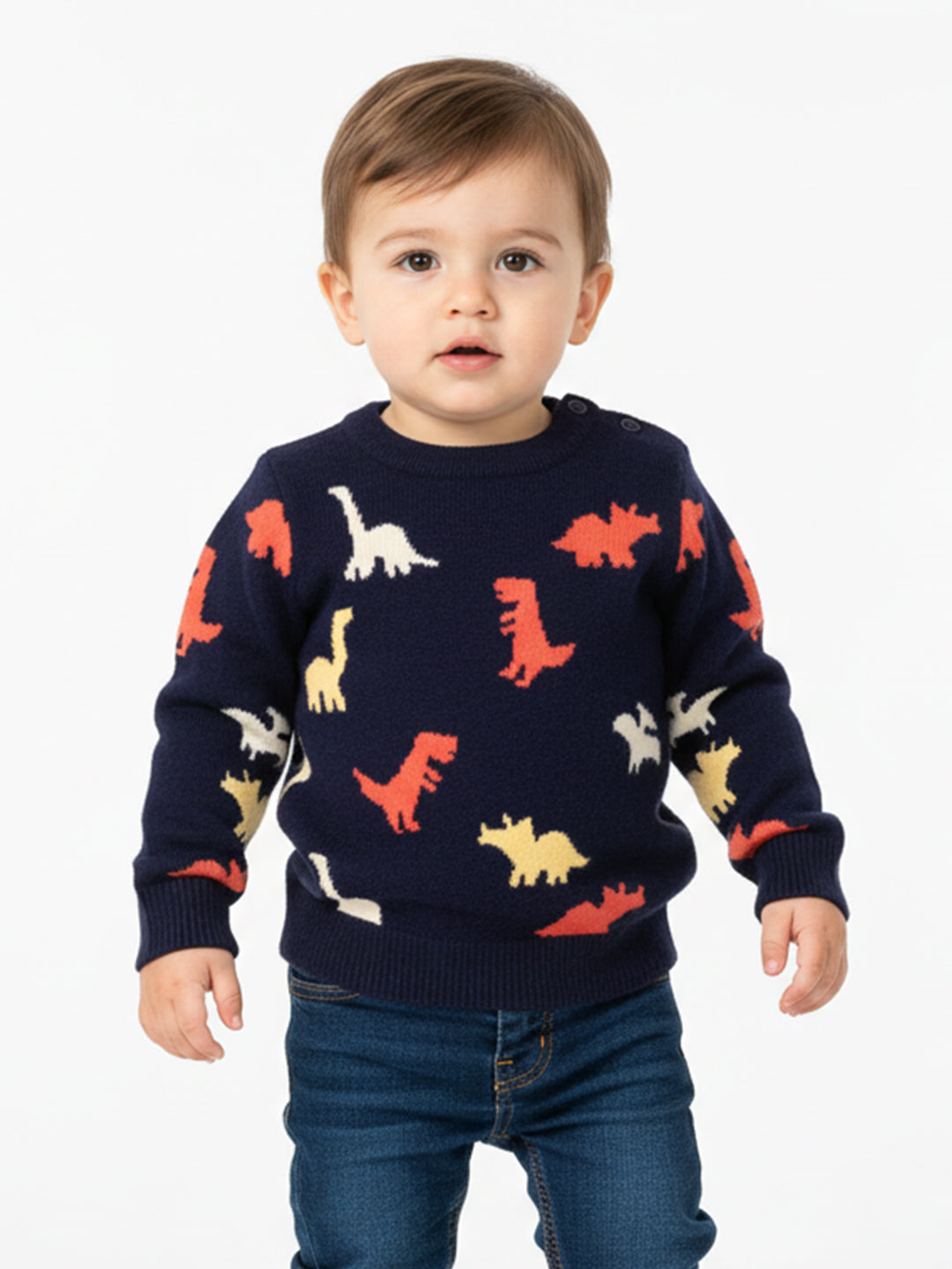 Nautinati Boys' Dinosaur Print Jacquard Knit Sweater