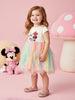 Nautinati Infant Girls' Cotton Disney Minnie Mouse Print Fit & Flare Frock with Rainbow-colour Mesh