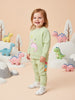 Nautinati Light Green Fleece Set of Dino Print Sweatshirt and Joggers for Infants