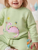 Nautinati Light Green Fleece Set of Dino Print Sweatshirt and Joggers for Infants
