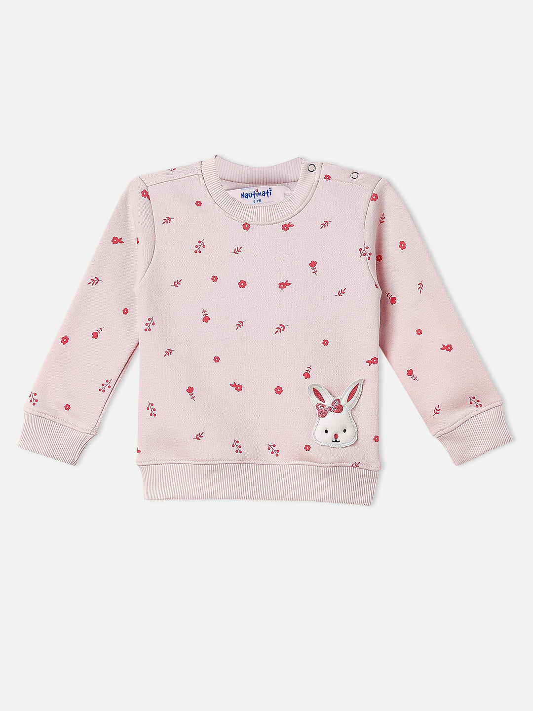 Nautinati Pink Fleece Cat Applique Sweatshirt and Solid Joggers Co-Ord Set for Infants