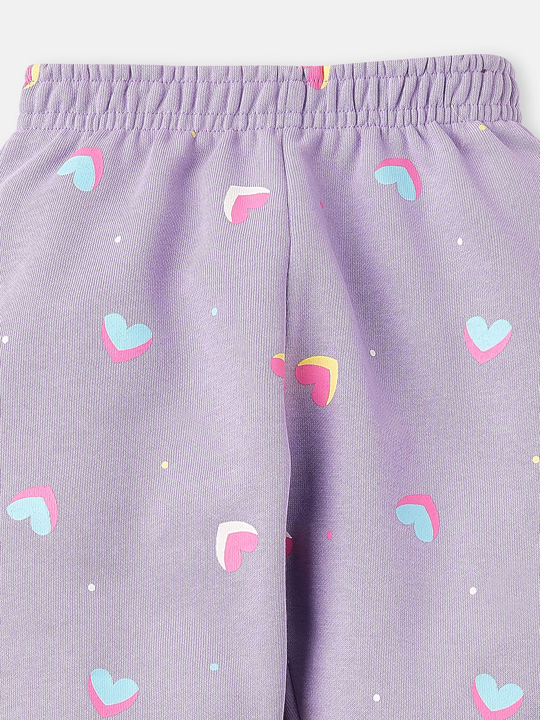 Nautinati Lavender Fleece Co-Ord Set of Graphic Sweater and Heart Printed Joggers for Infants