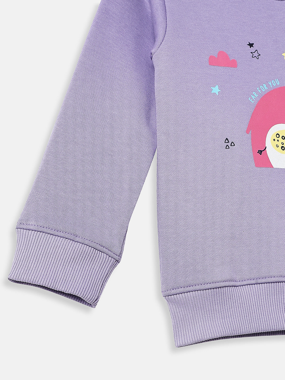 Nautinati Lavender Fleece Co-Ord Set of Graphic Sweater and Heart Printed Joggers for Infants