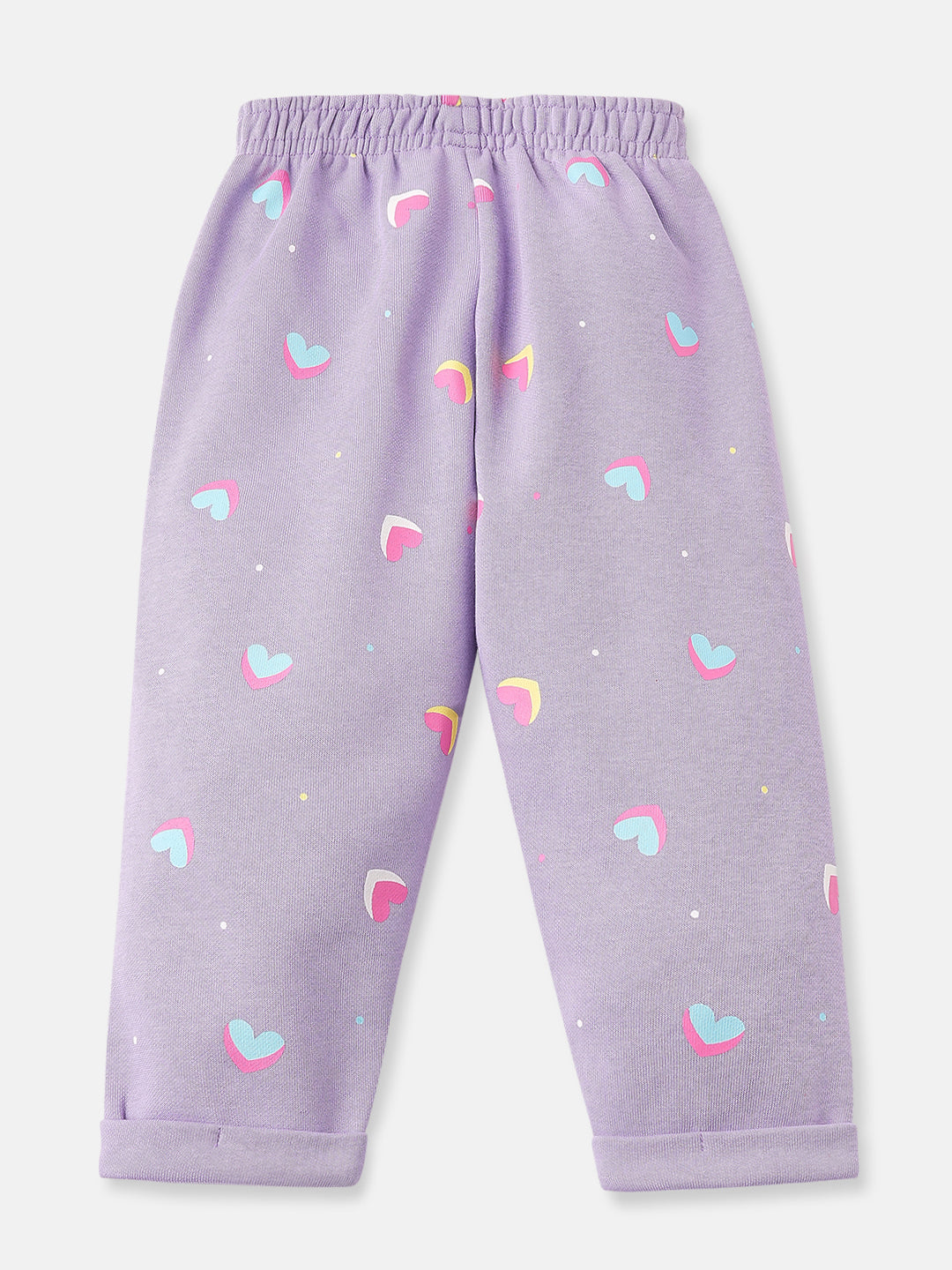 Nautinati Lavender Fleece Co-Ord Set of Graphic Sweater and Heart Printed Joggers for Infants