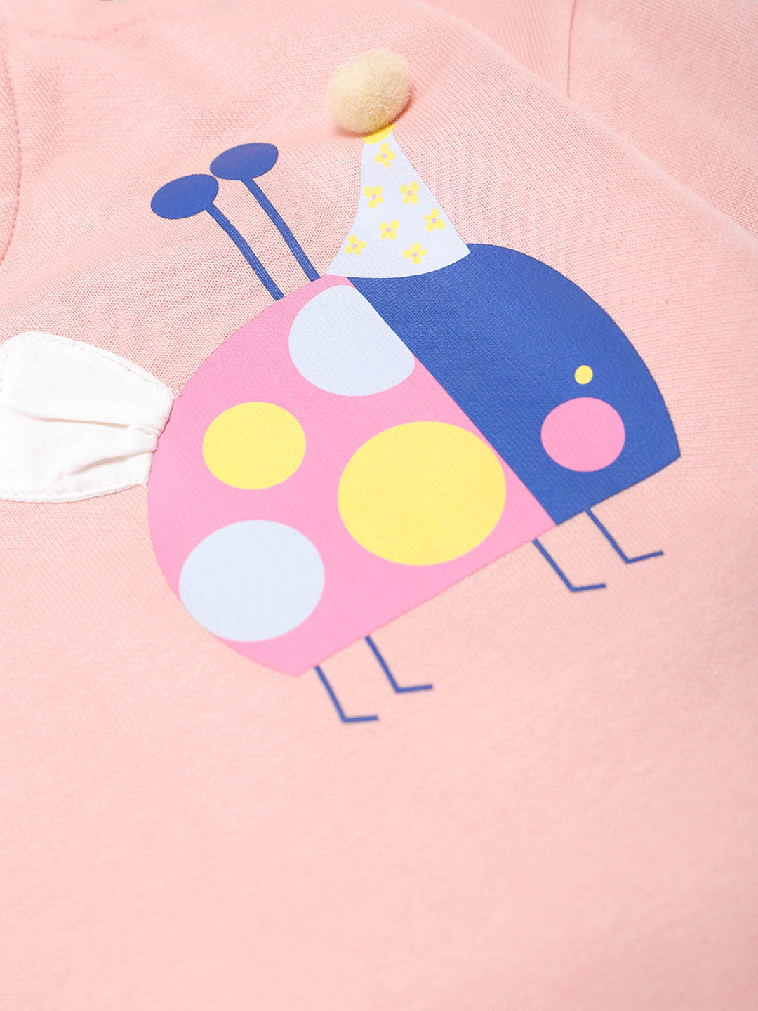 Nautinati Peach Ladybird Print Full Sleeves Fleece Sweatshirt for Baby Boys and Baby Girls