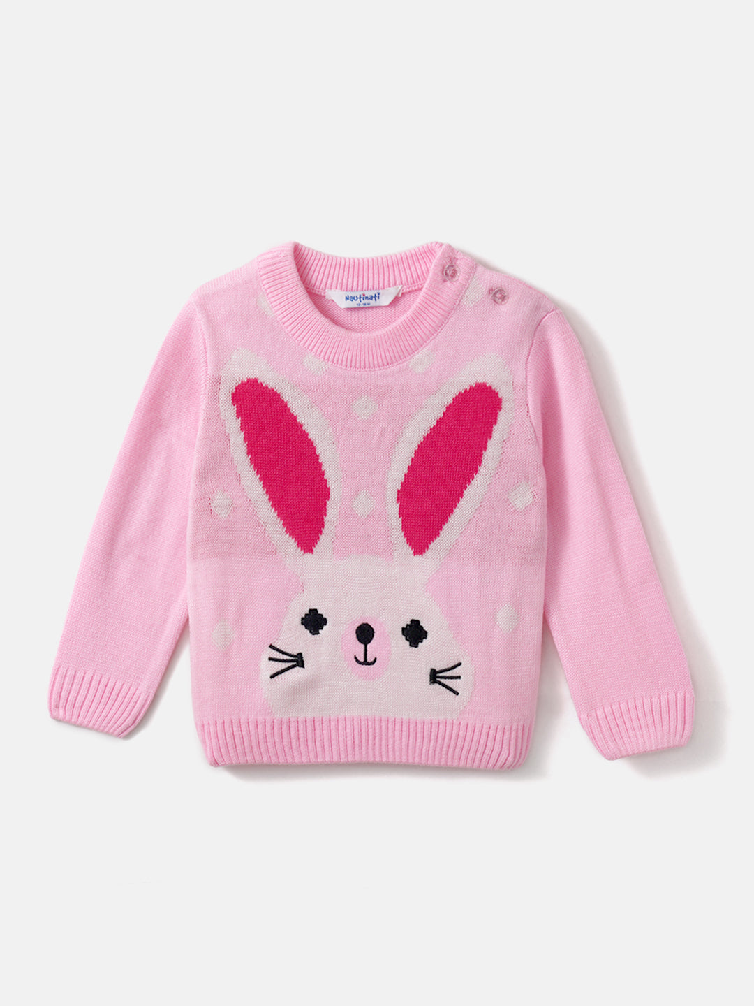 Nautinati Bunny Print Round Neck Jacquard Knit Sweater for Baby Girls