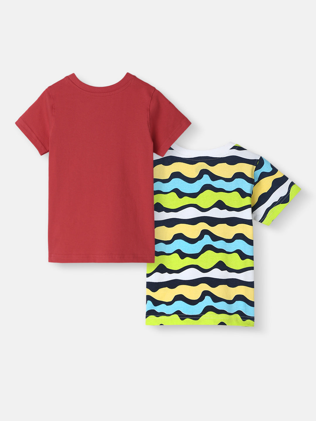 Nautinati Boys' Pack of 2 Cotton Beach Graphic Printed and Striped T-shirts