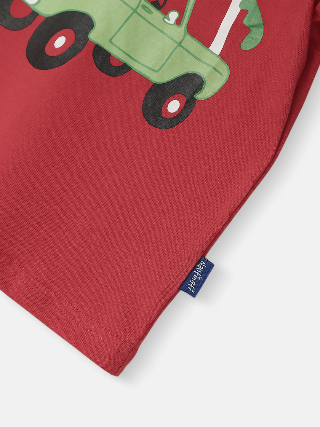Nautinati Boys' Pack of 2 Cotton Beach Graphic Printed and Striped T-shirts