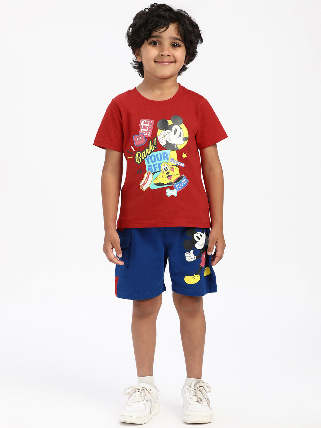 Nautinati Boys' Cotton Mickey Print T-shirt and Cargo Shorts