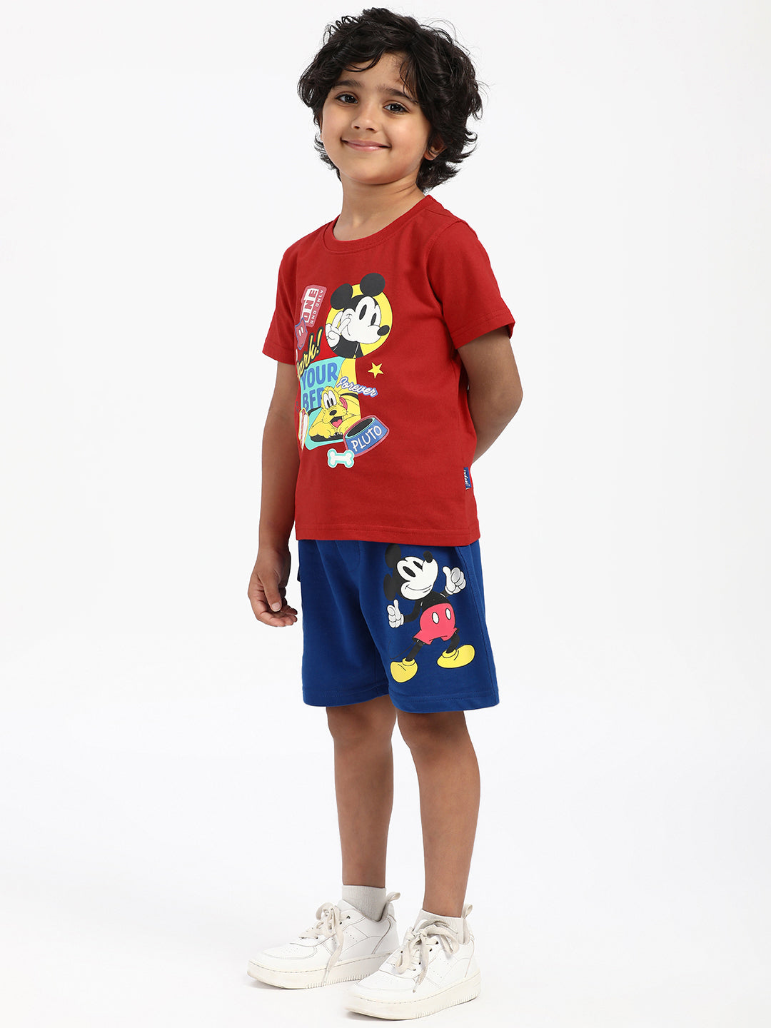 Nautinati Boys' Cotton Mickey Print T-shirt and Cargo Shorts