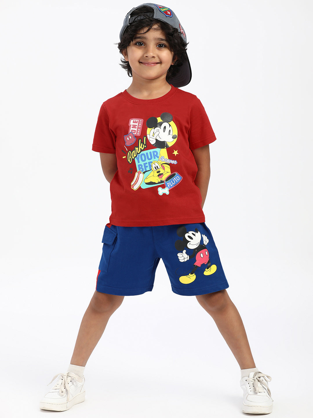 Nautinati Boys' Cotton Mickey Print T-shirt and Cargo Shorts