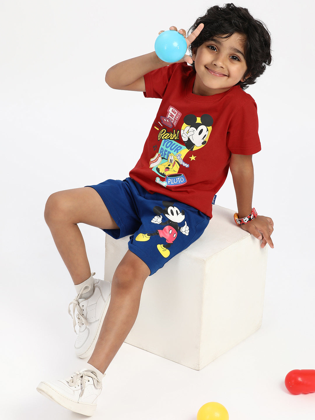 Nautinati Boys' Cotton Mickey Print T-shirt and Cargo Shorts