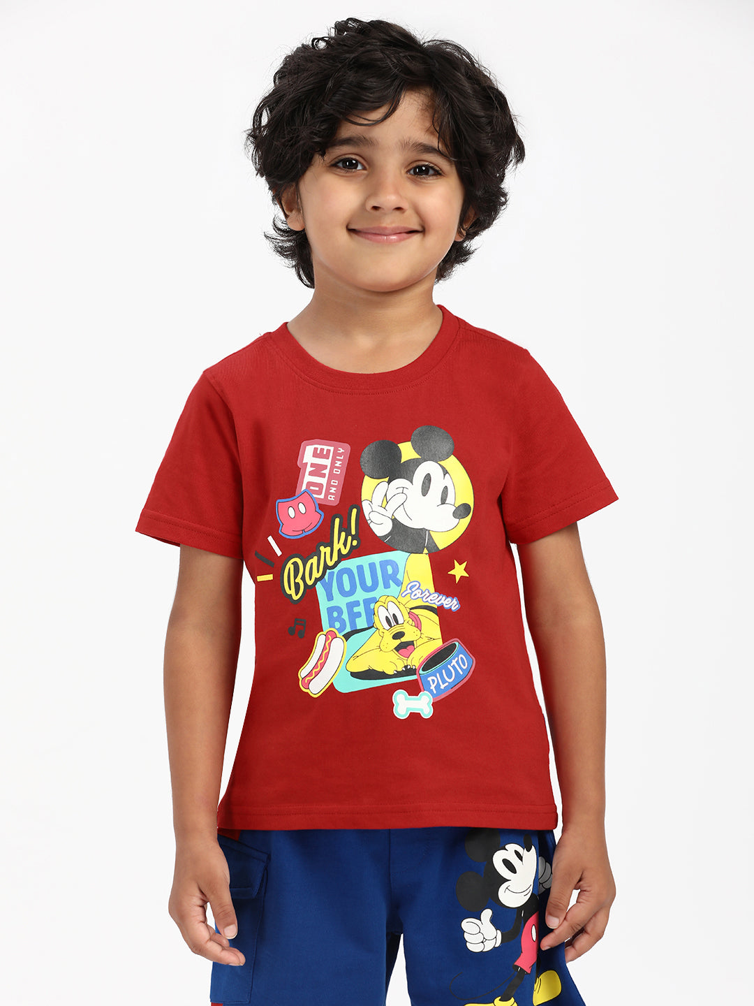 Nautinati Boys' Cotton Mickey Print T-shirt and Cargo Shorts