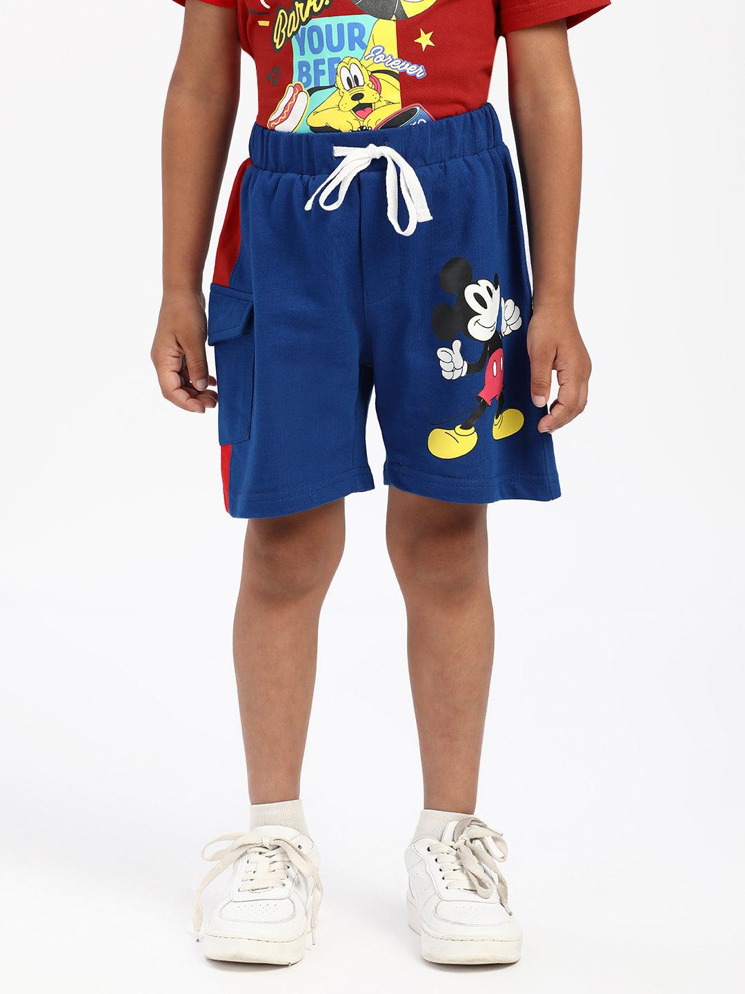 Nautinati Boys' Cotton Mickey Print T-shirt and Cargo Shorts