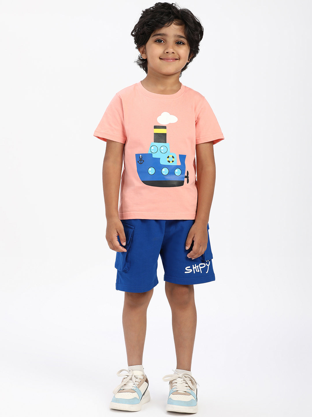 Nautinati Boys' Cotton Graphic Printed T-shirt and Cargo Shorts