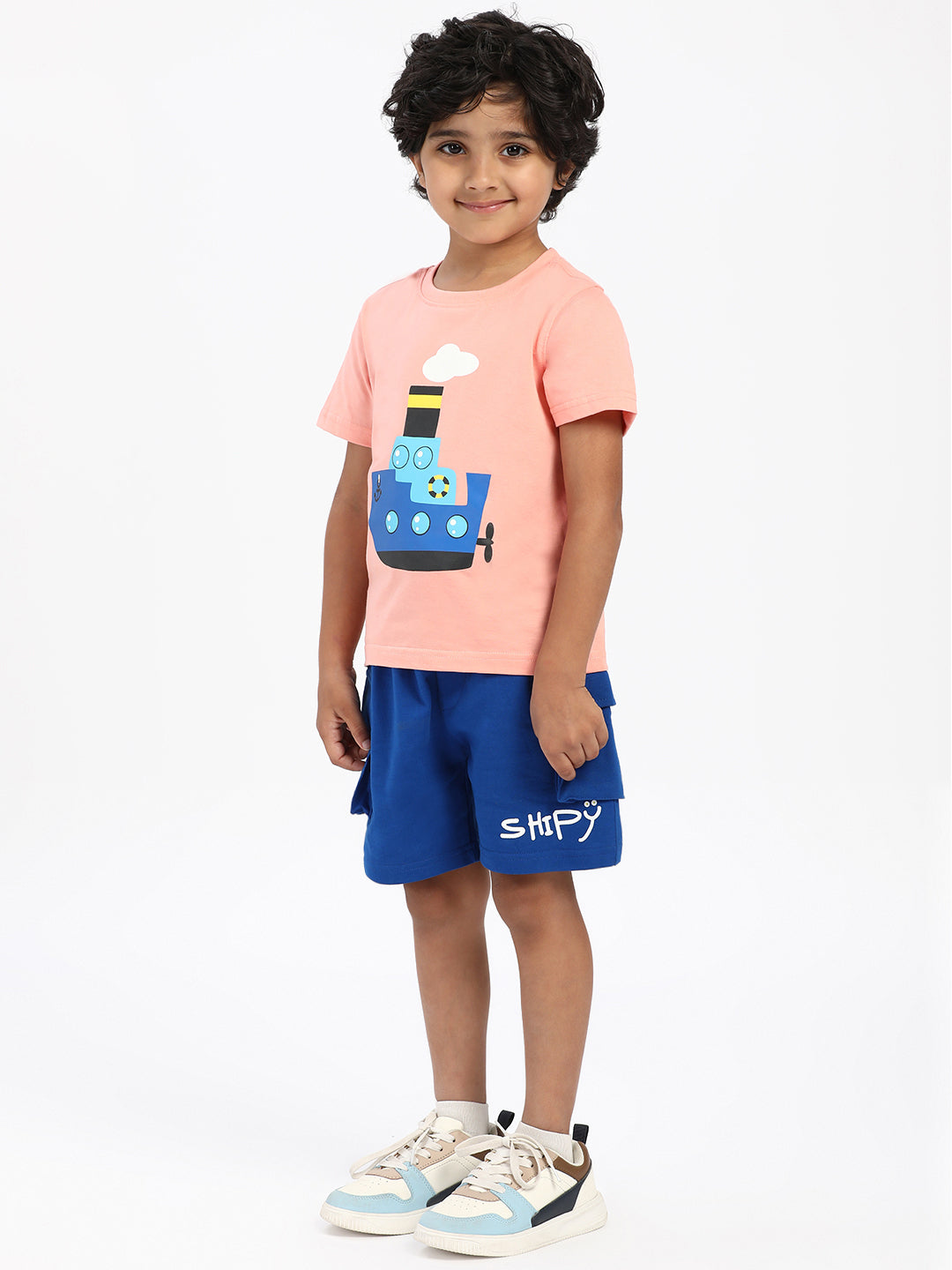 Nautinati Boys' Cotton Graphic Printed T-shirt and Cargo Shorts