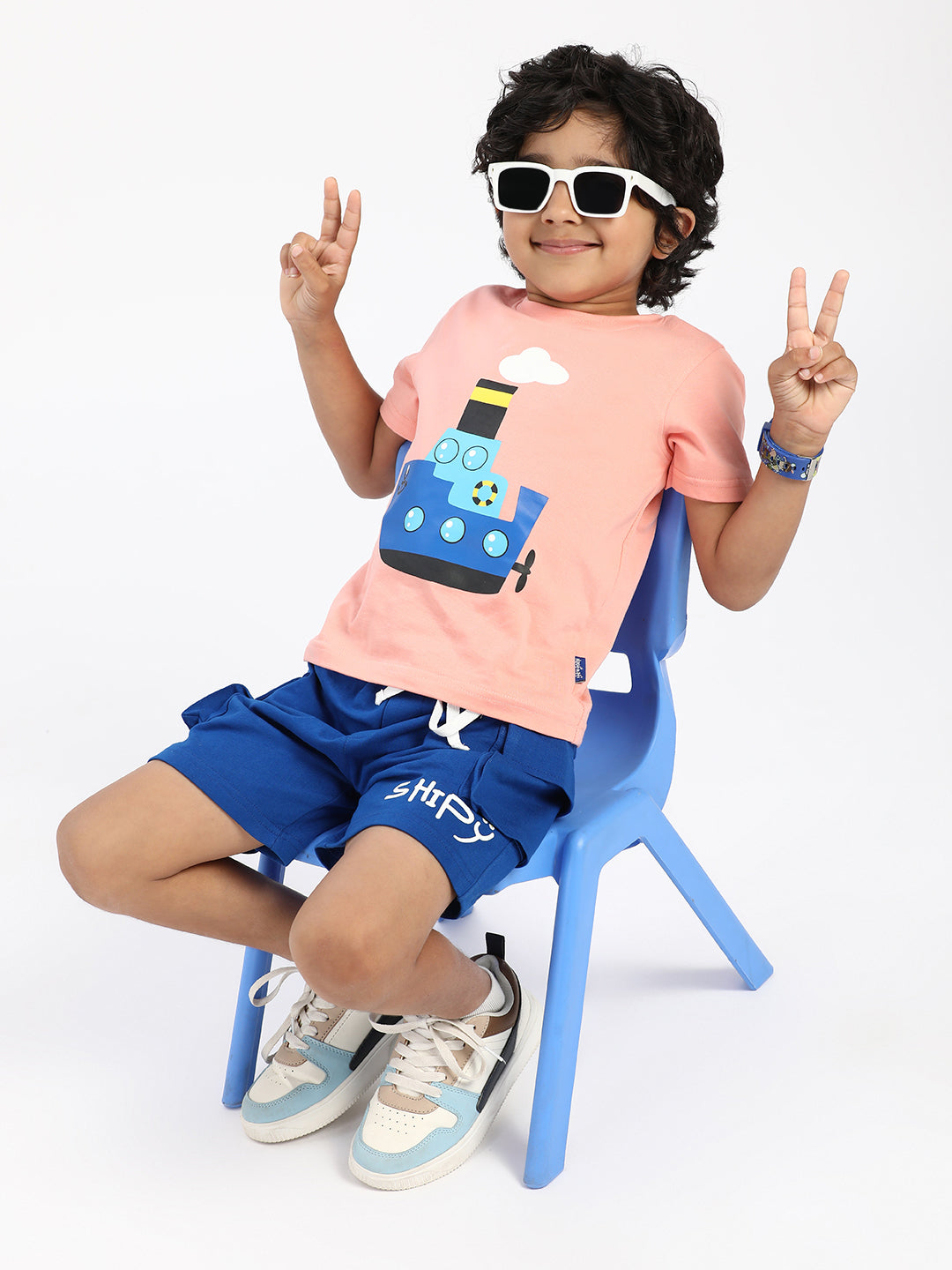 Nautinati Boys' Cotton Graphic Printed T-shirt and Cargo Shorts