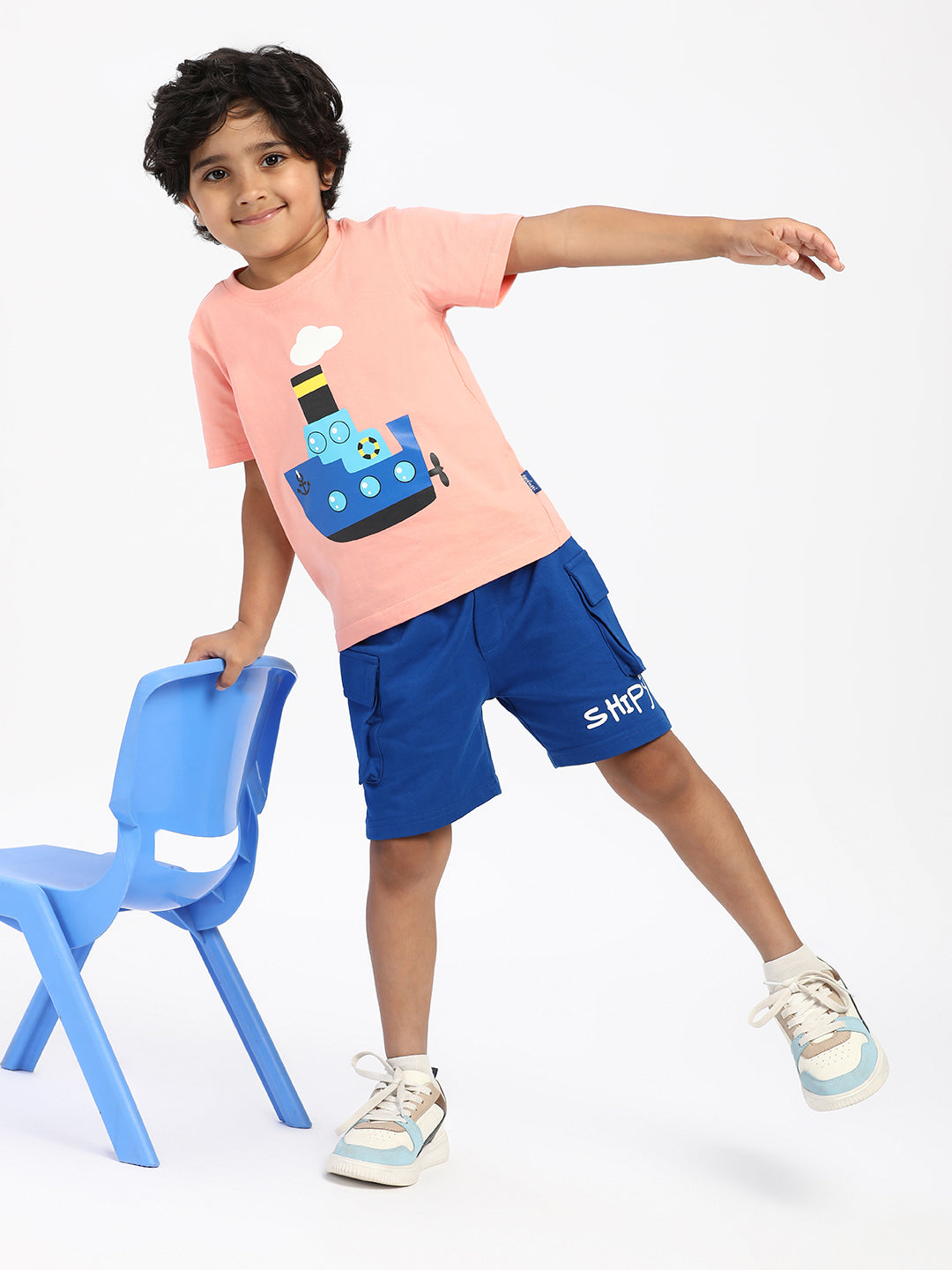 Nautinati Boys' Cotton Graphic Printed T-shirt and Cargo Shorts