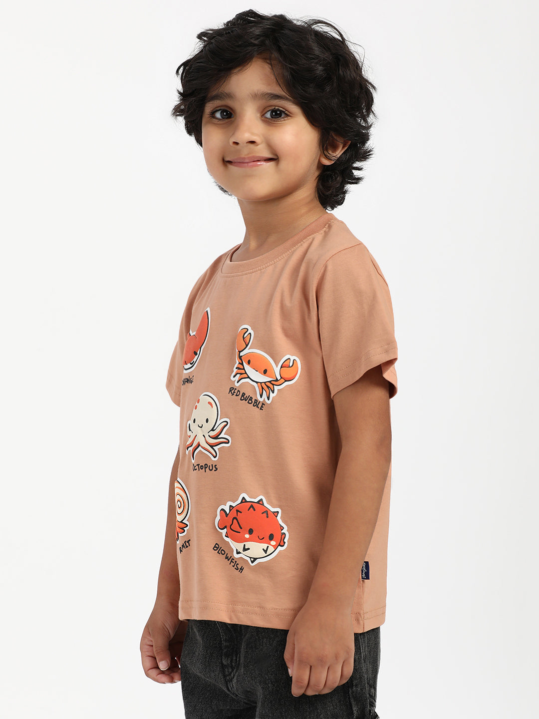 Nautinati Boys' Cotton Beach Print Rib Collar T-shirt