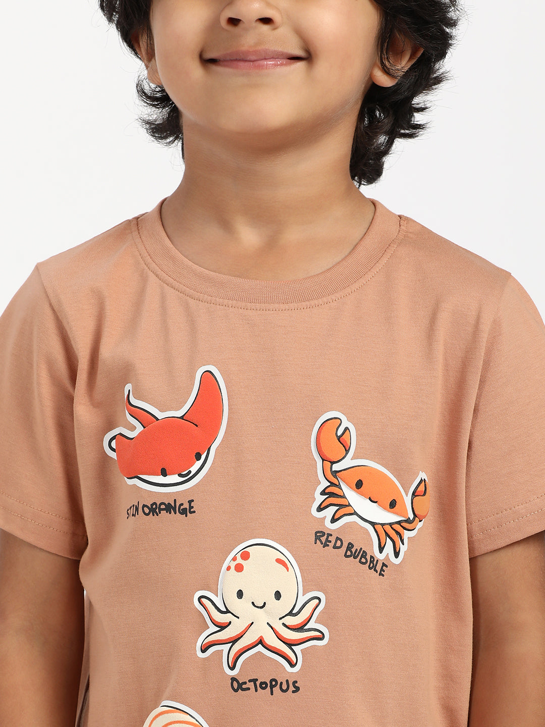 Nautinati Boys' Cotton Beach Print Rib Collar T-shirt