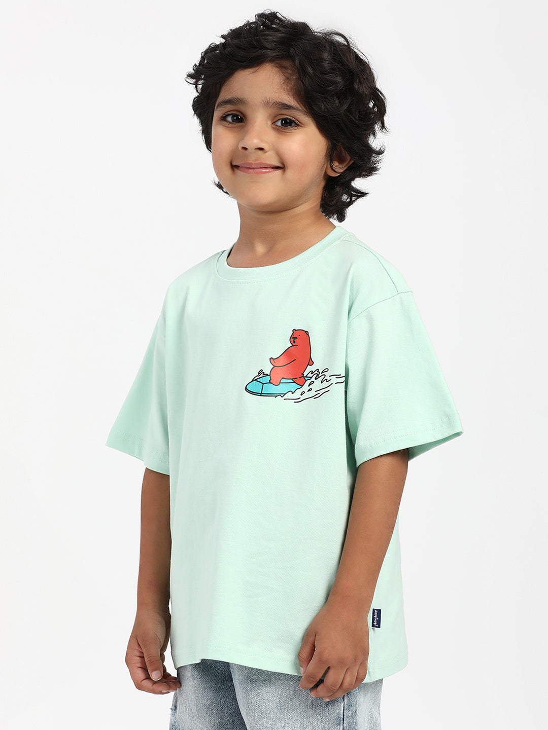 Nautinati Boys' Cotton Surfing Bear Print T-shirt