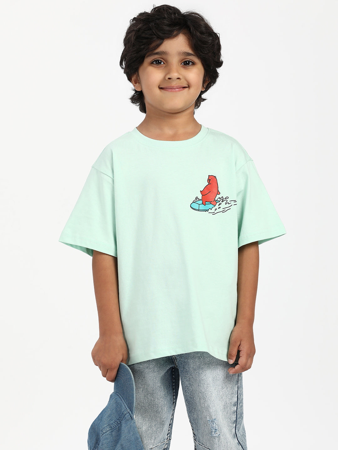Nautinati Boys' Cotton Surfing Bear Print T-shirt