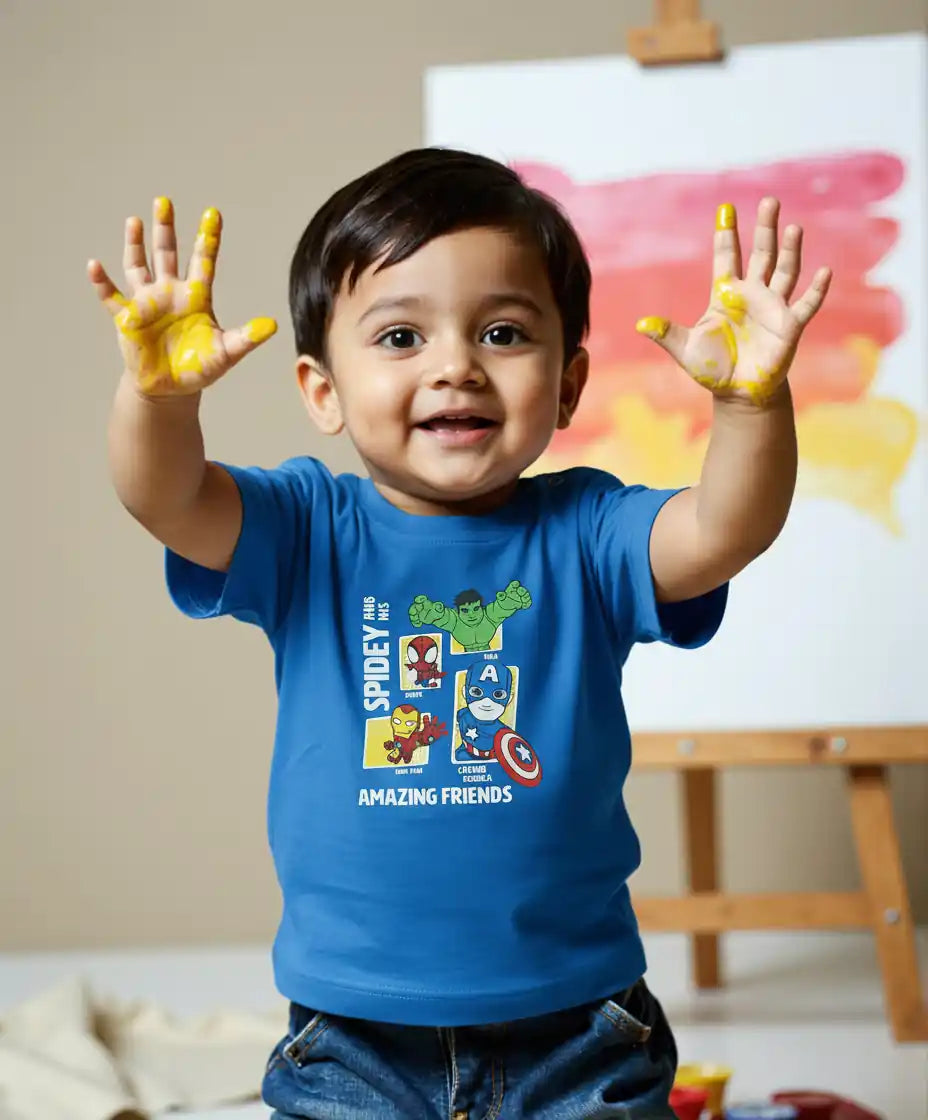 Nautinati Boys Marvel Print T-shirt| Cotton| Age 3 - 24 Months