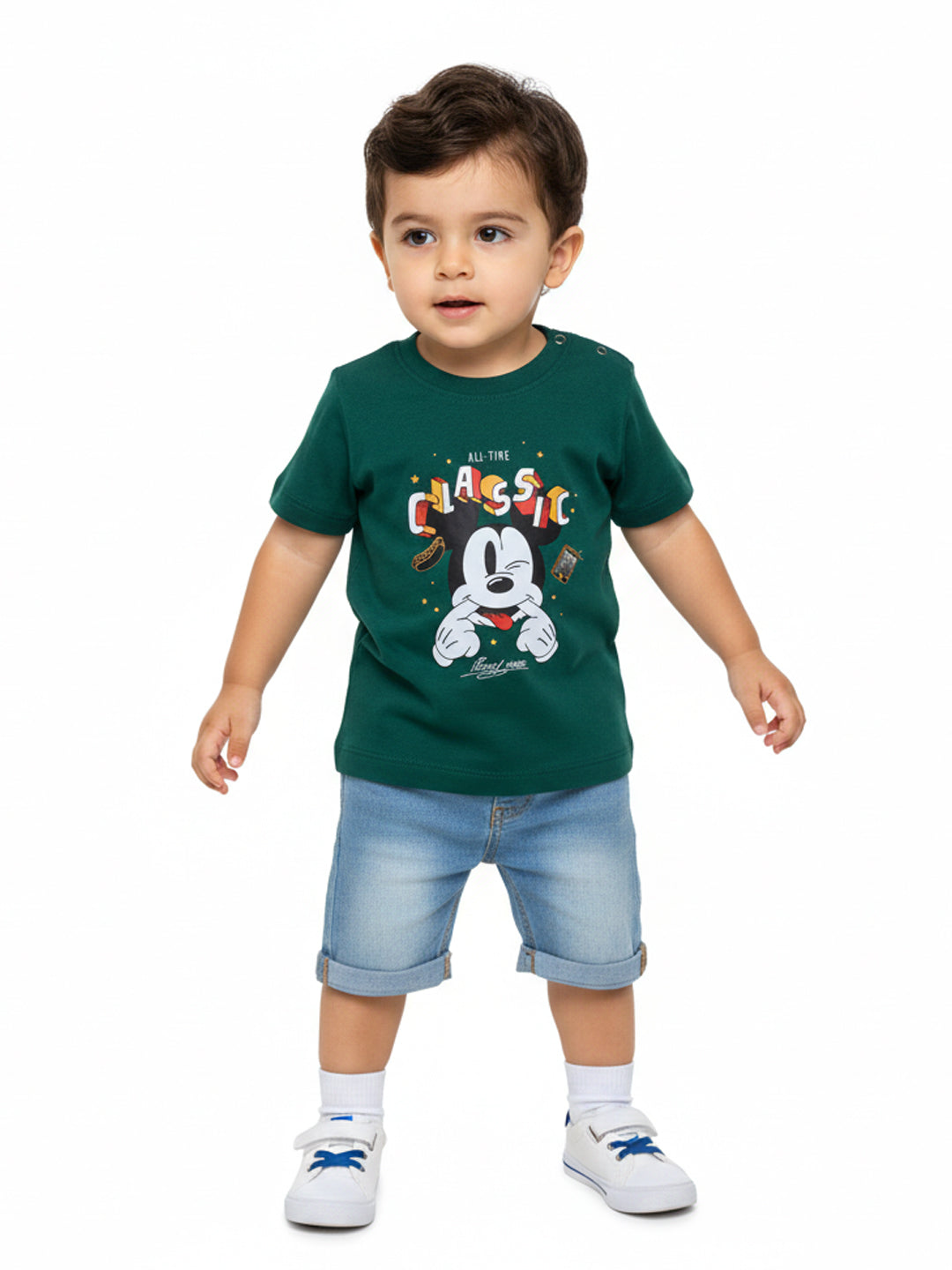 Nautinati Green Mickey Mouse Plastisol Printed T-shirt for Boys
