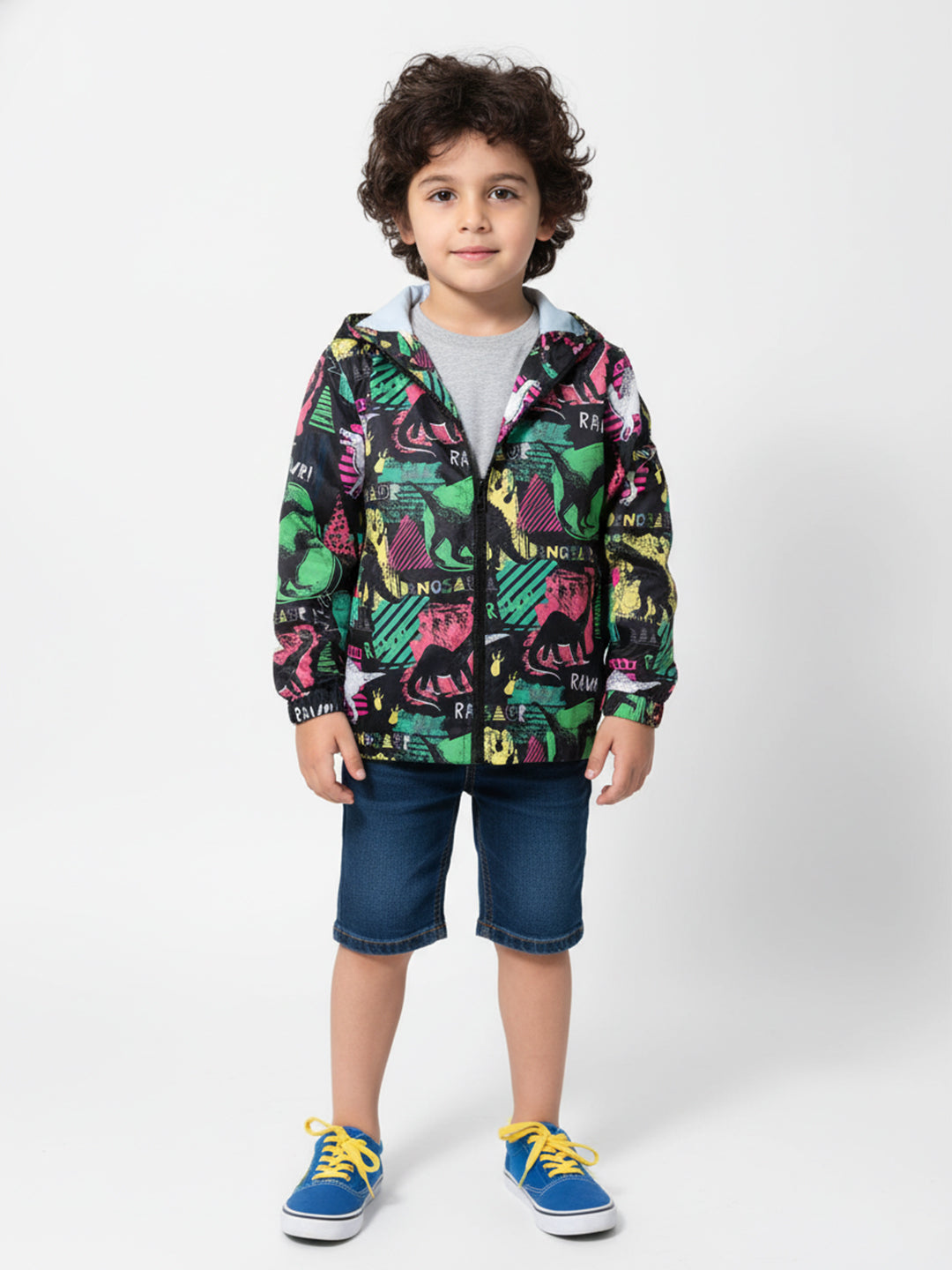 Nautinati Boys' Dino Printed Windbreaker Jacket | Hooded Design | Age 2 - 10 Years