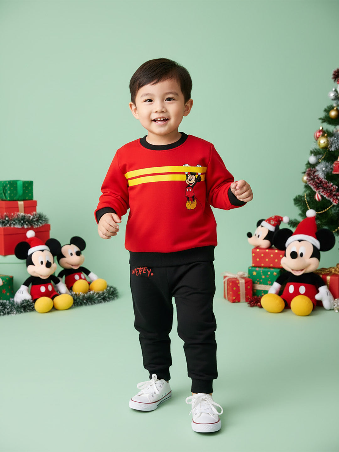 Nautinati Red & Black Mickey Mouse Print Sweatshirt Set for Boys