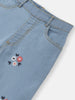 Nautinati Girls' Embroidered Flowers Elasticated Waistband Cotton Denim Jeans