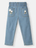 Nautinati Girls' Crochet Flowers Cotton Denim Jeans with Patch Pockets