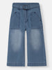 Nautinati Girls' Cotton Blend Straight Fit Stretchable Solid Textured Jeans with Belt