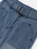 Nautinati Girls' Cotton Blend Straight Fit Stretchable Solid Textured Jeans with Belt