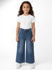 Nautinati Girls' Cotton Blend Stretchable Light Fade Solid Wide-leg Cargo Pocket Jeans with Textured Finish