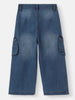 Nautinati Girls' Cotton Blend Stretchable Light Fade Solid Wide-leg Cargo Pocket Jeans with Textured Finish