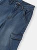 Nautinati Girls' Cotton Blend Stretchable Light Fade Solid Wide-leg Cargo Pocket Jeans with Textured Finish